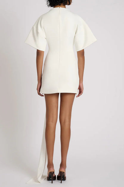 Draped Embellished Mini Dress - White