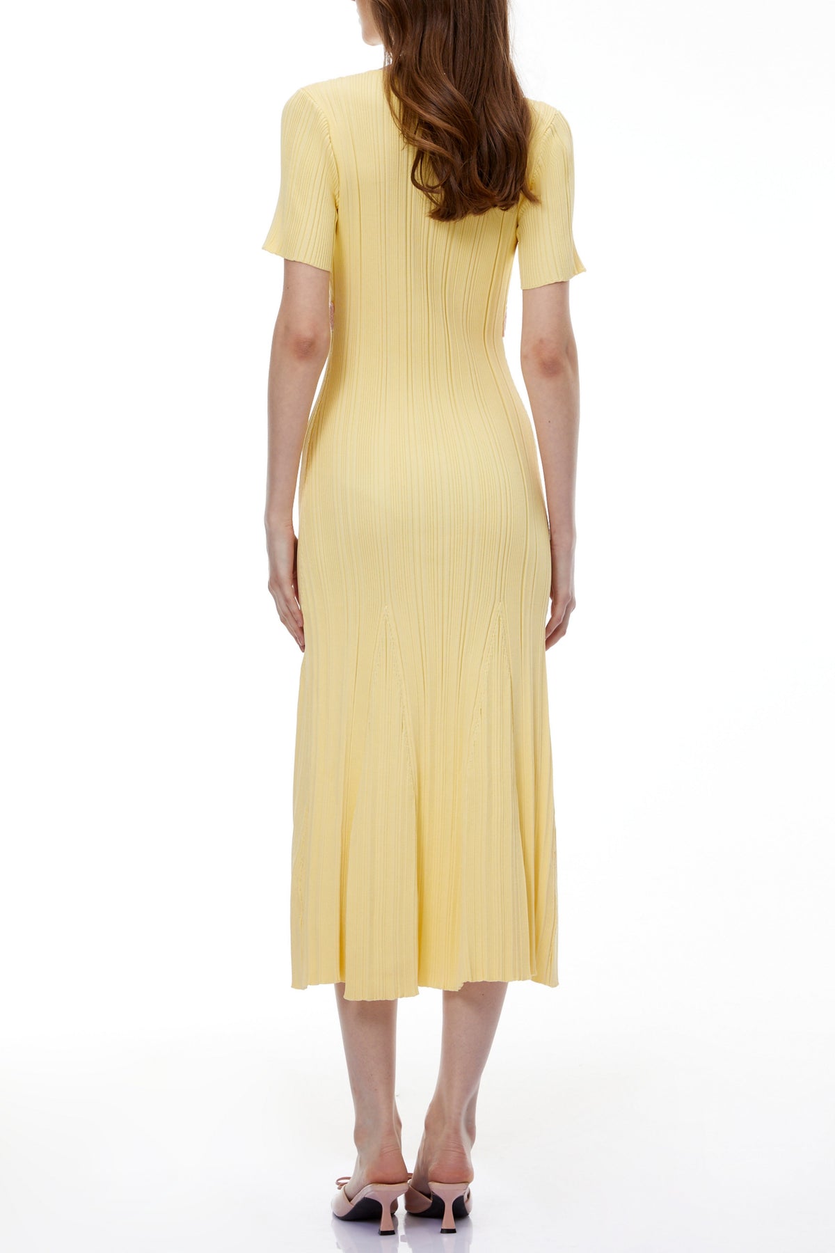 apphia Yellow Contrast Lace Knit Midi Dress