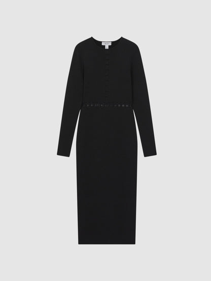 Mesh Detail Midi Dress in Black