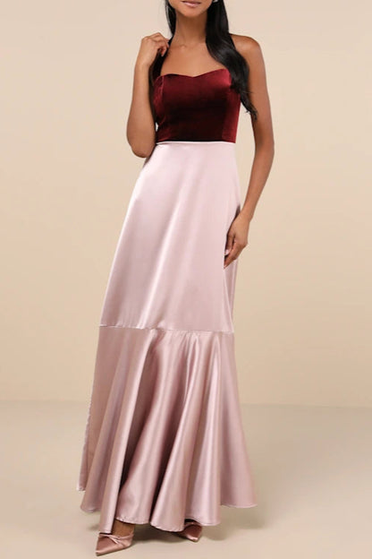 Mesmerizing Impression Mauve Pink Mixed Media Halter Maxi Dress