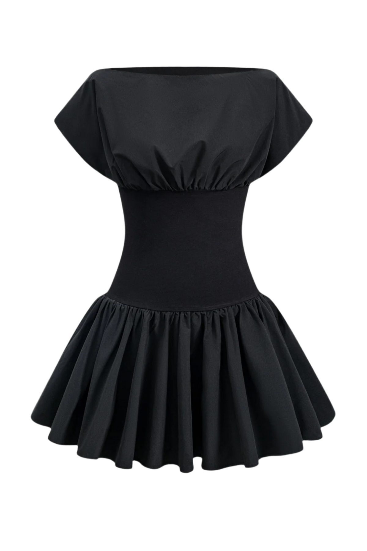 Ruched Patchwork Mini Dress - Black