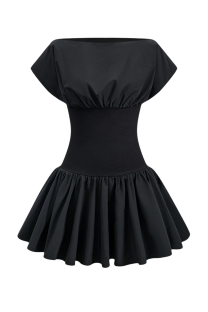 Ruched Patchwork Mini Dress - Black