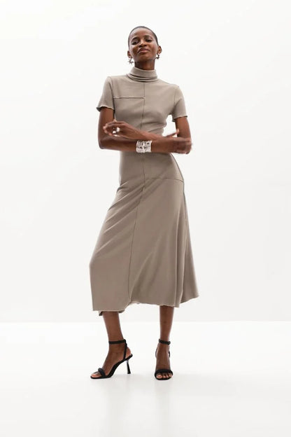 Midi dress with high neck