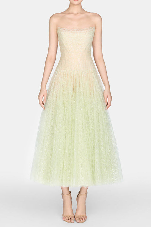 MINT DRAPED LACE MIDI DRESS