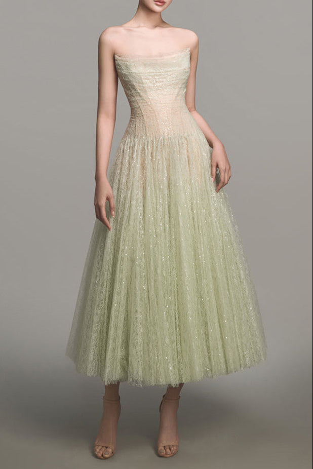 MINT DRAPED LACE MIDI DRESS