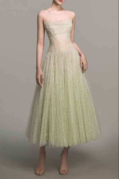 MINT DRAPED LACE MIDI DRESS