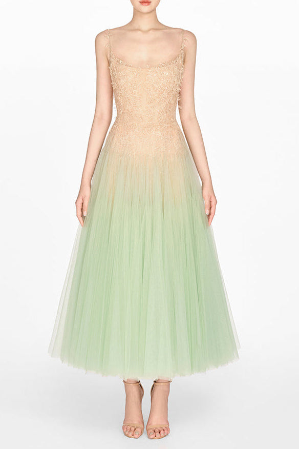 MINT OMBRE LACE MIDI DRESS