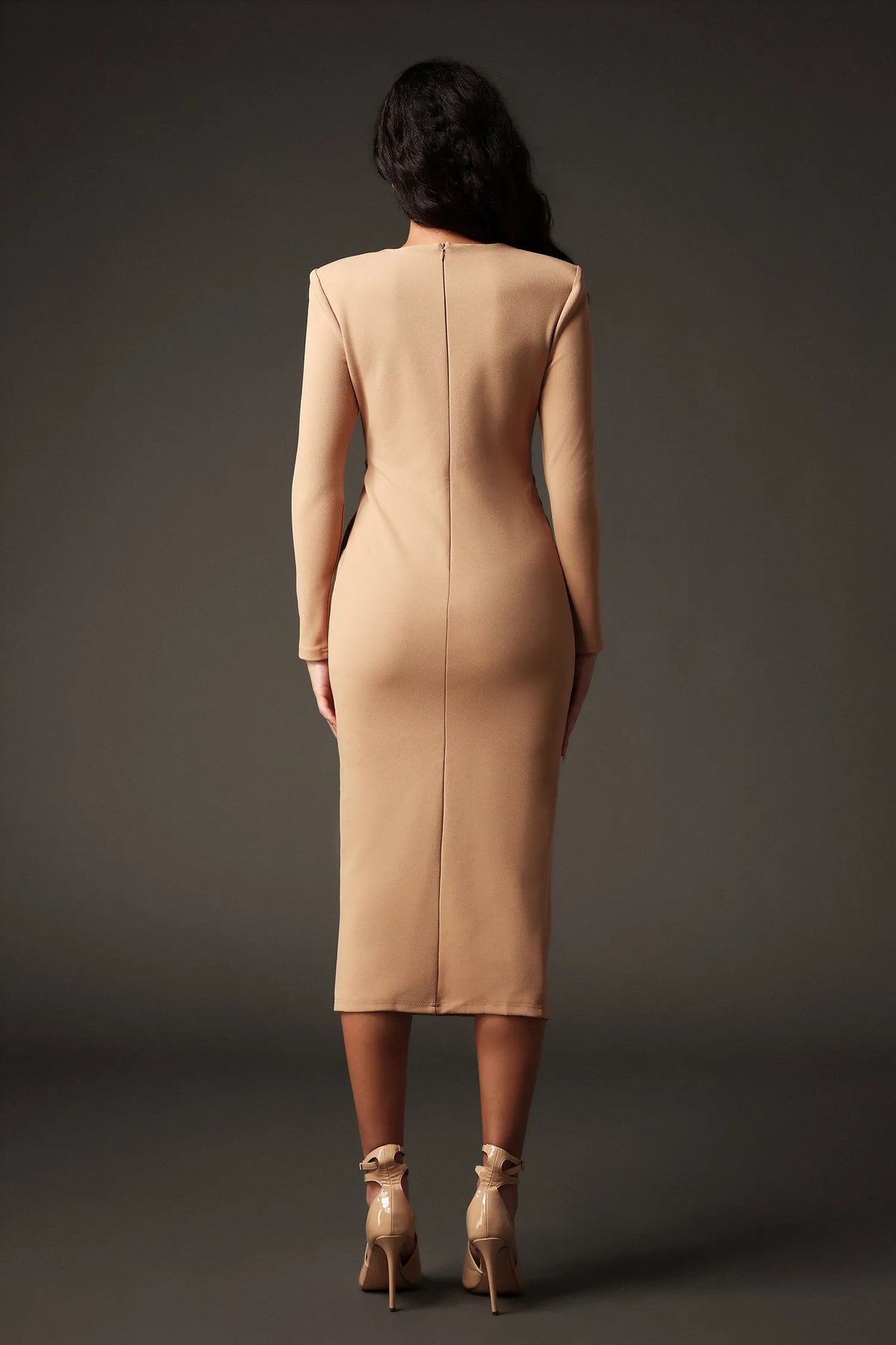 Mistrsa Long Sleeves Round Neck Slit Maxi Dress