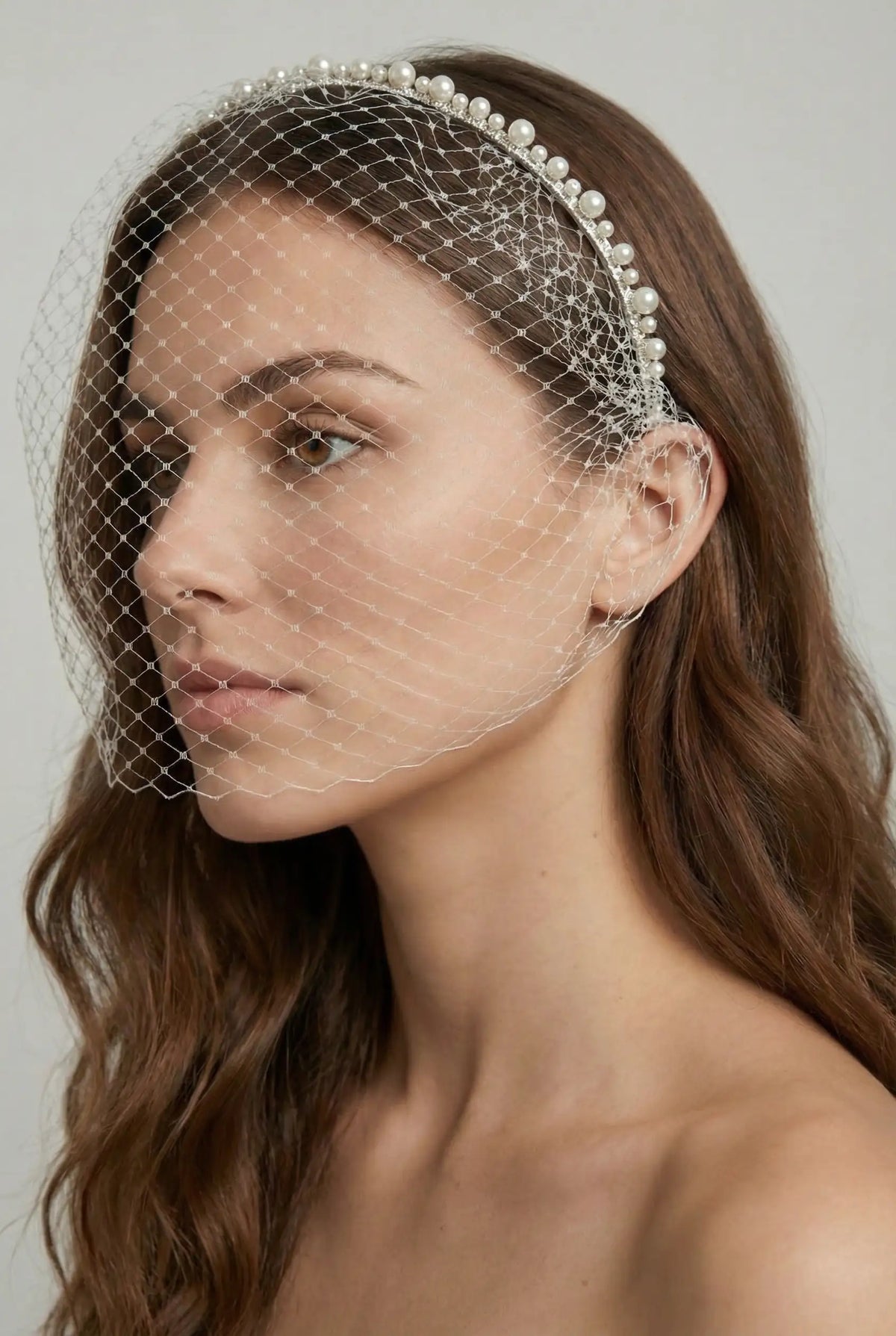 Moreau Ivory Pearl Birdcage Bridal Headband