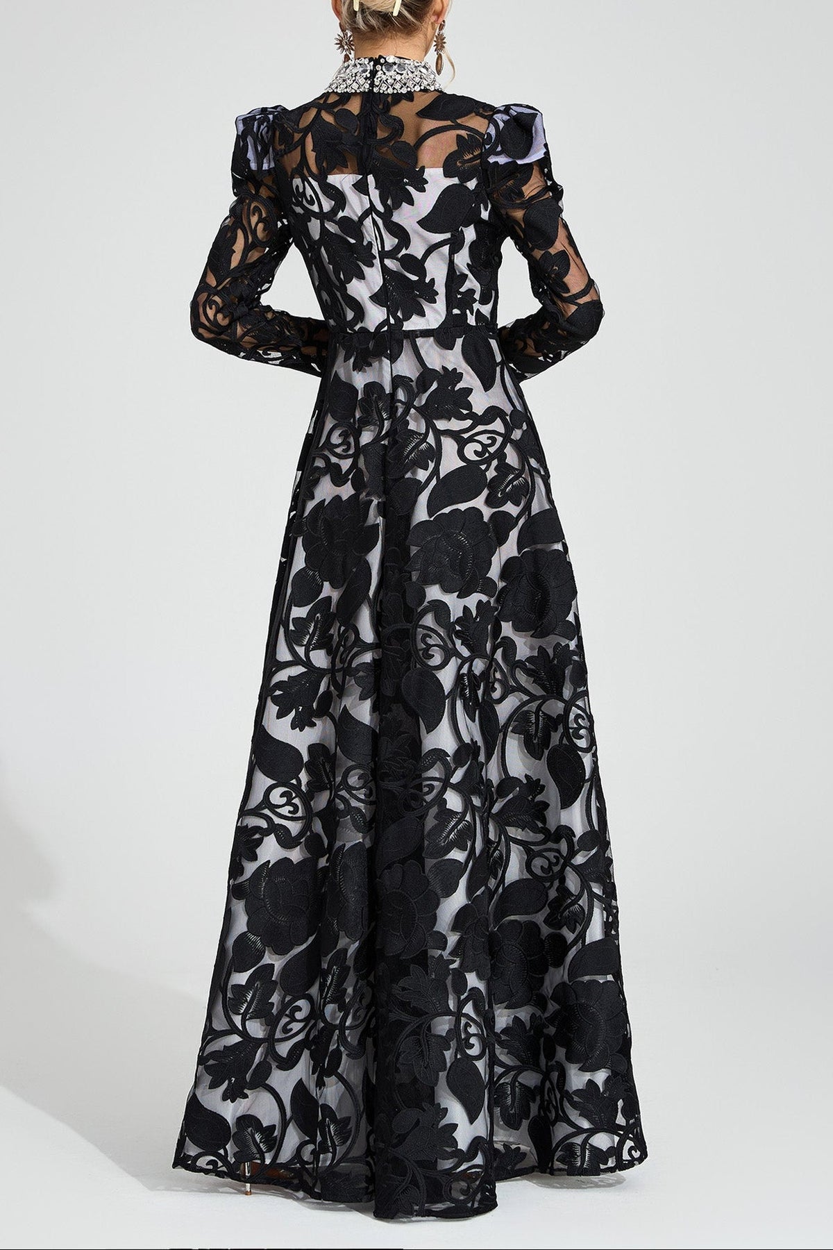 sheila Black Diamond embroidered tulle Maxi Dress