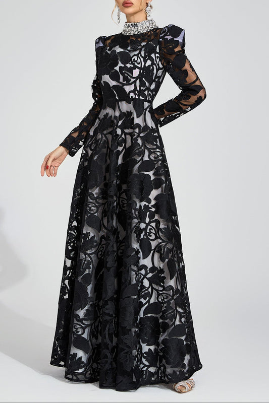 sheila Black Diamond embroidered tulle Maxi Dress