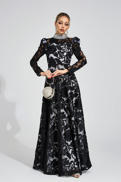 sheila Black Diamond embroidered tulle Maxi Dress