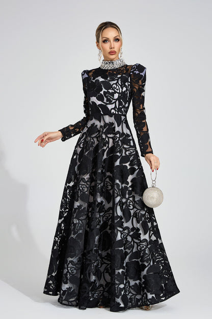 sheila Black Diamond embroidered tulle Maxi Dress