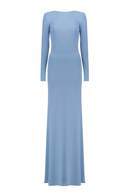 vicky Knitted long sleeves backless bodycon maxi dress in blue