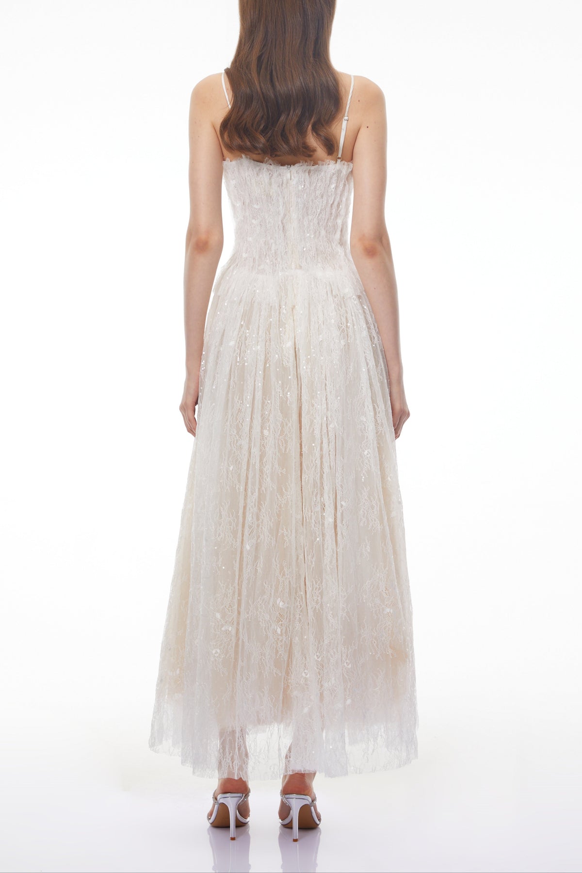 Nadir White Pleated Lace Maxi Dress