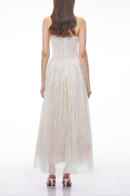 Nadir White Pleated Lace Maxi Dress