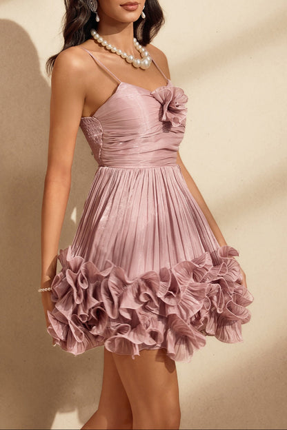 Naiya Spaghetti Flower Ruffle Mini Dress In Pink