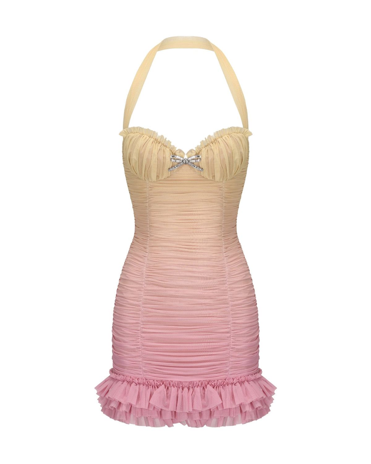 joyce pleated hem mini dress in Gradient yellow