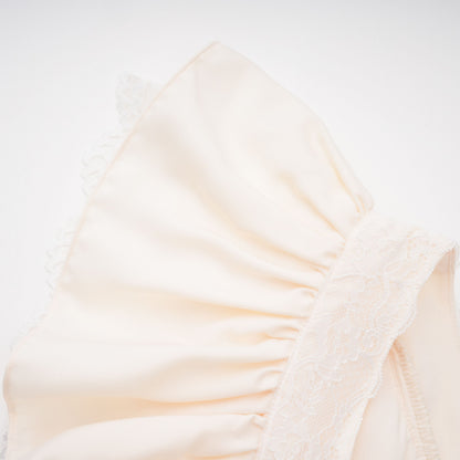 Lace V-Neck Ruffle Satin Mini Romper