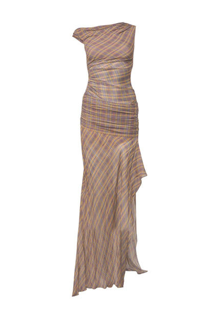 One Shoulder Asymmetric Ruched Maxi Dress
