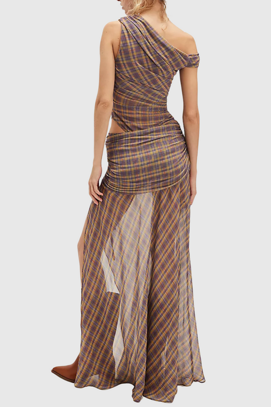 One Shoulder Asymmetric Ruched Maxi Dress