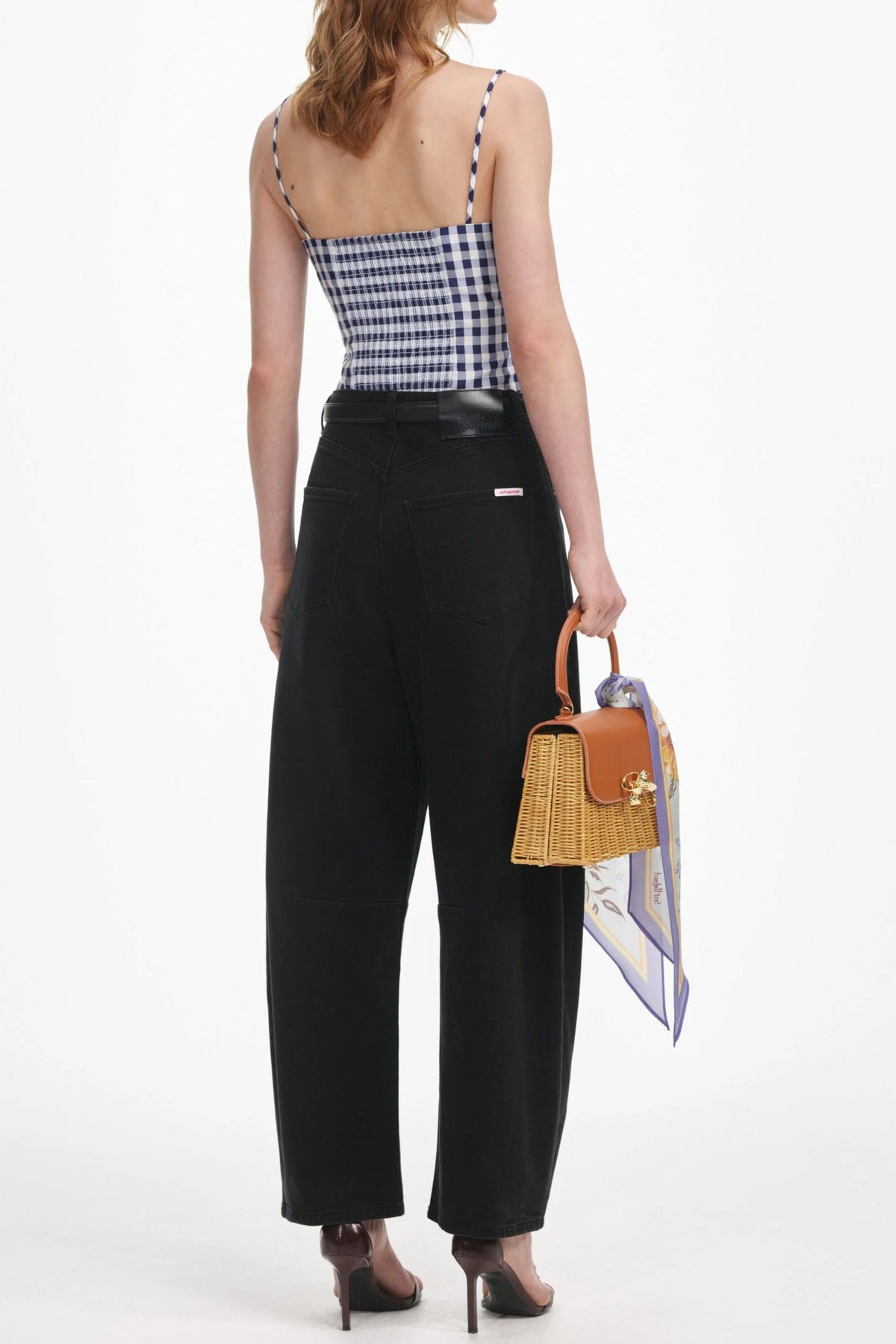 Navy Gingham Taffeta Top