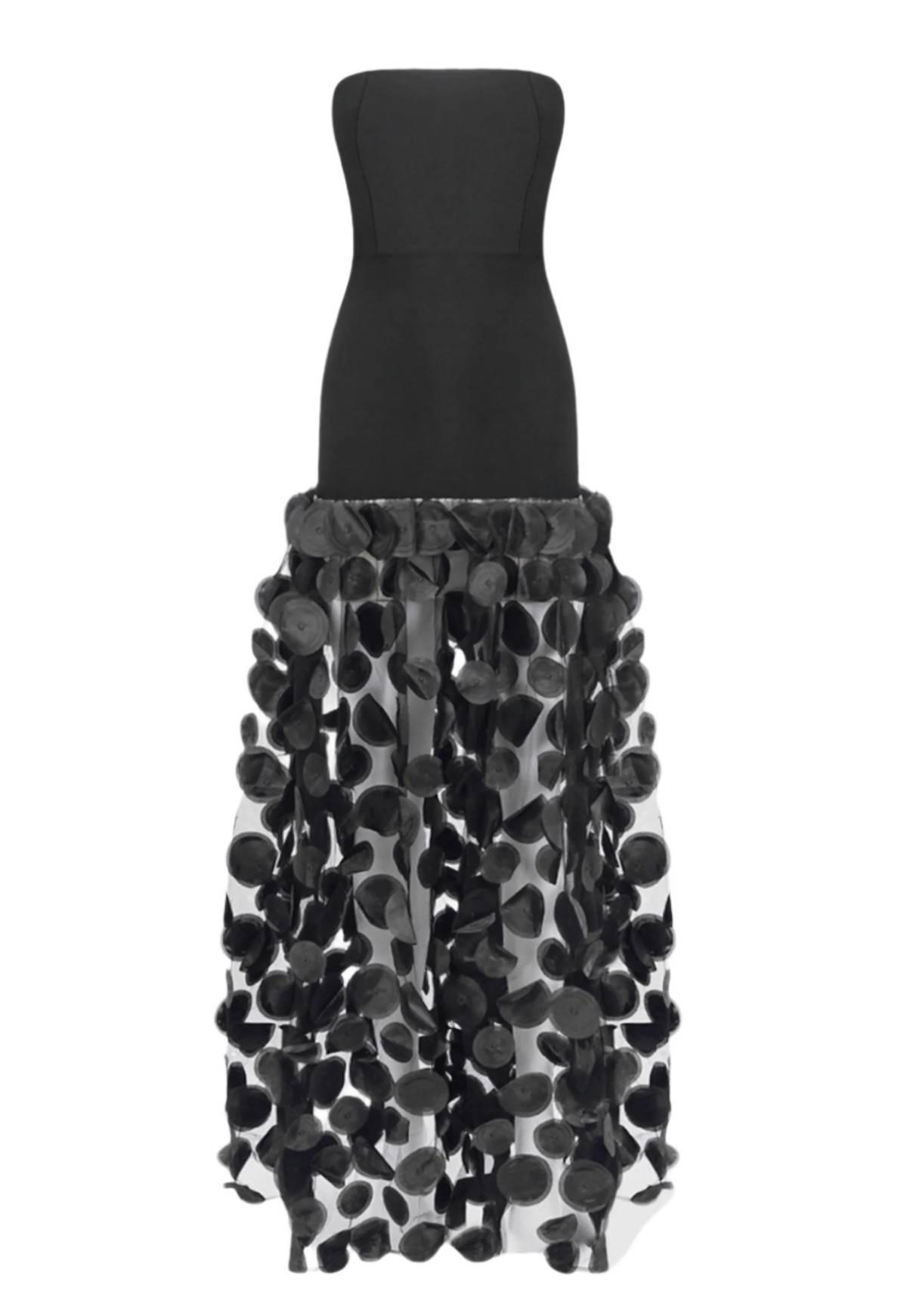 Nodin Strapless Dot Mesh Maxi Dress - Black