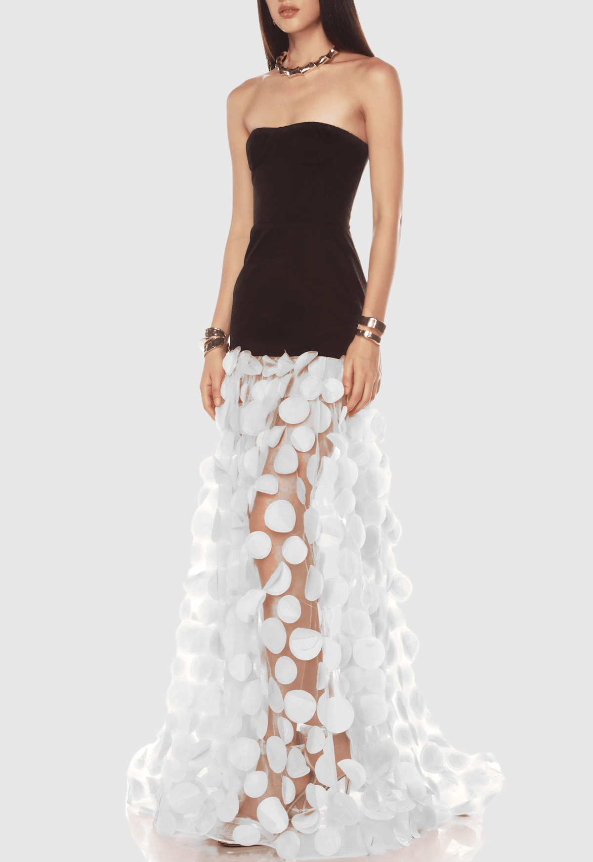 Nodin Strapless Dot Mesh Maxi Dress - White