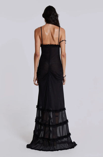 Norah Printed Maxi Dress - Black