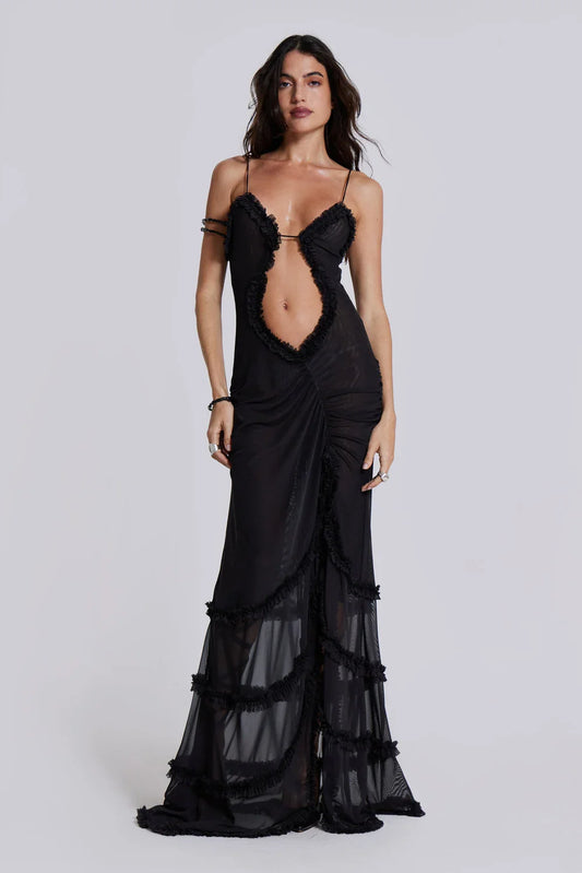 Norah Printed Maxi Dress - Black