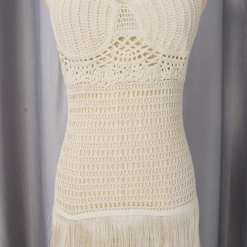 Cream Crochet Knit Column Dress