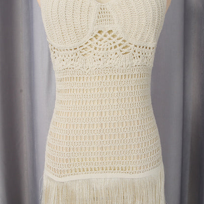 Cream Crochet Knit Column Dress