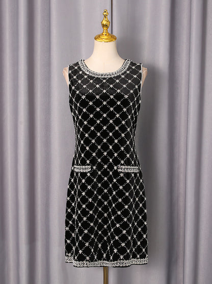 amanda Black-white plaid diamond sleeveless mini dress