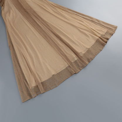 Beige Fine Stretch Knit Column Evening Gown