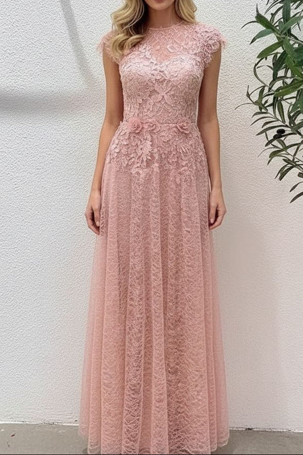 jennifer Lace Flower embellished maxi Dress in pink