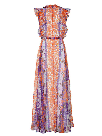 floral fungus edge collar maxi dress