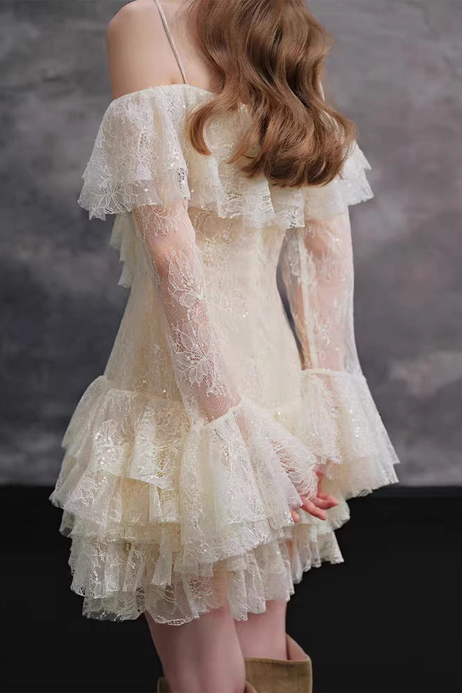 Elisha Off Shoulder Lace Ruffle Mini Dress