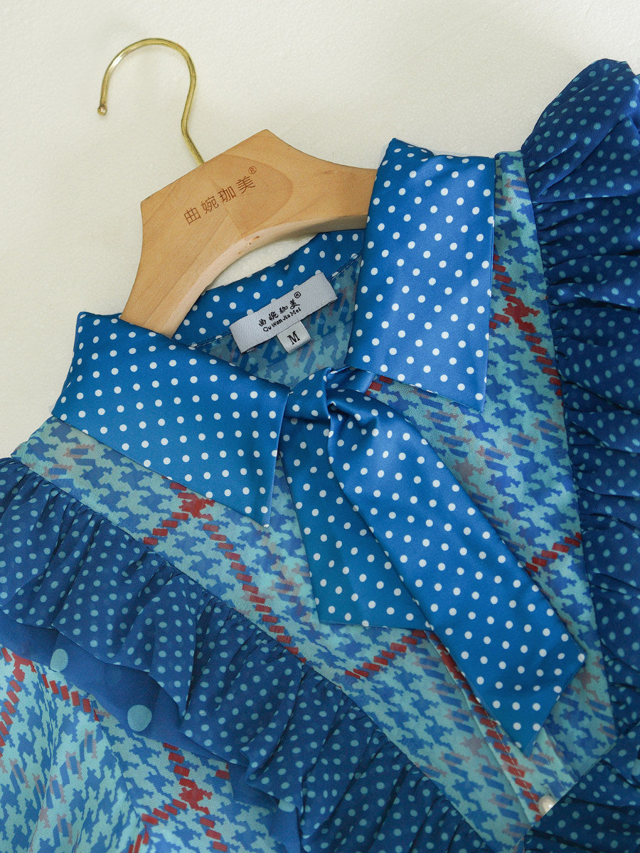 blue print plaid midi dress