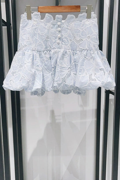 Lace Flower Embroidery mini skirt in Sky Blue