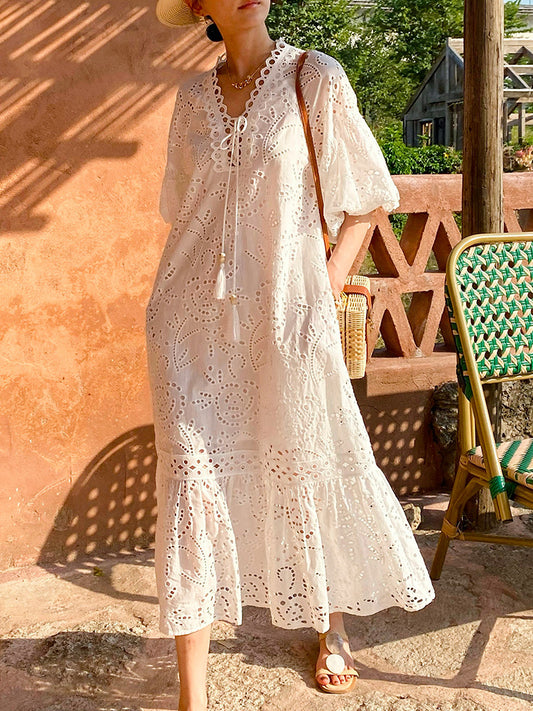 white puff sleeve maxi dress