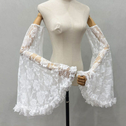 Black Rose Floral Lace Oversized Flare Arm Sleeves Cover Up