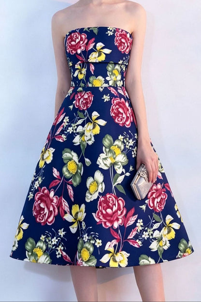 Floral Print Strapless Midi Dress