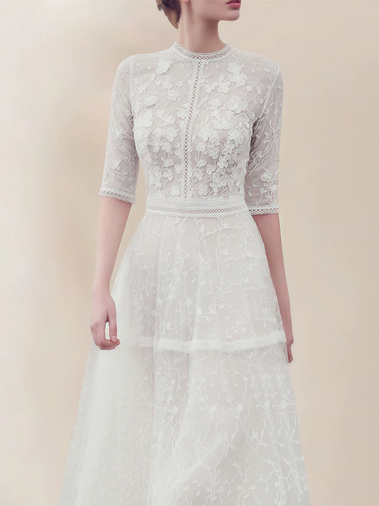 High-end light luxury dress skirt white French niche dress heavy embroidery long skirt fairy temperament celebrity skirt lace