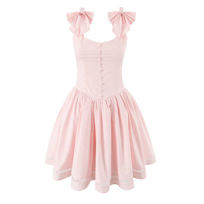 Bow Strap Lace Trim Mini Skater Dress