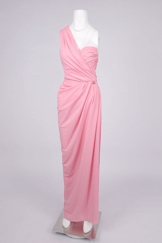 bess One-shoulder slant neck pleated maxi dress in pink