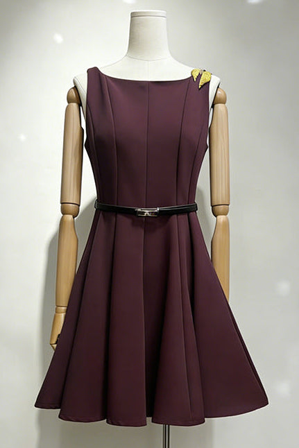 Deep Plum Structured Crepe Fit-and-Flare Mini Dress