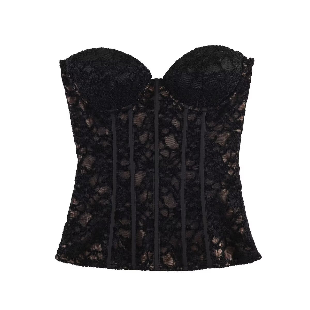 Strapless Floral Lace Boned Corset Top