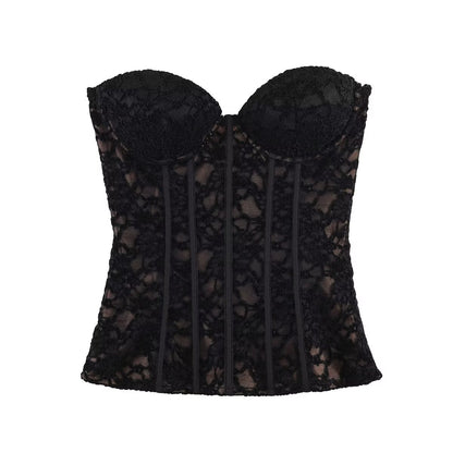 Strapless Floral Lace Boned Corset Top