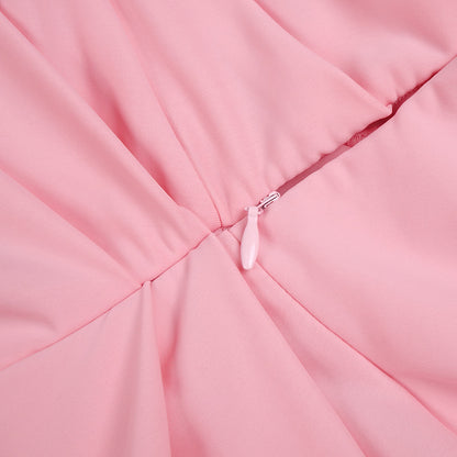 bess One-shoulder slant neck pleated maxi dress in pink