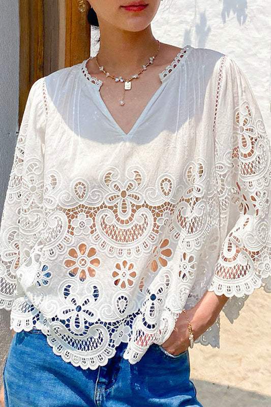 white lace Embroidered hollow suit